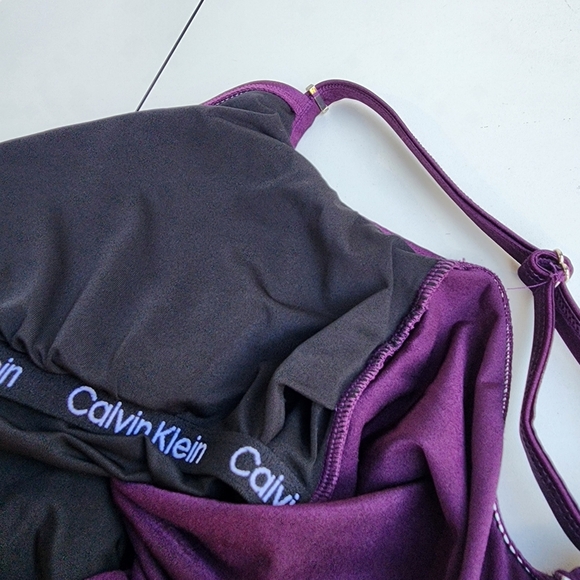 NWT $108 Calvin Klein Swimwear Starburst Shiny Purple Eggplant Swimsuit Size 12 - Picture 15 of 16